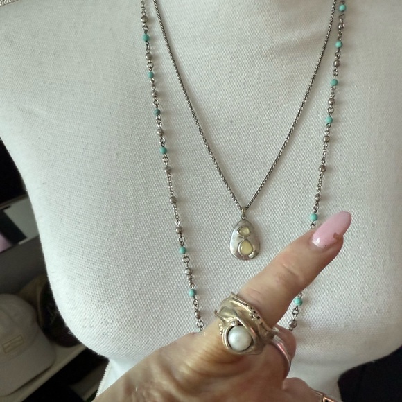 Lucky Brand Boho Silver and Turquoise double strand Necklace - Picture 1 of 4